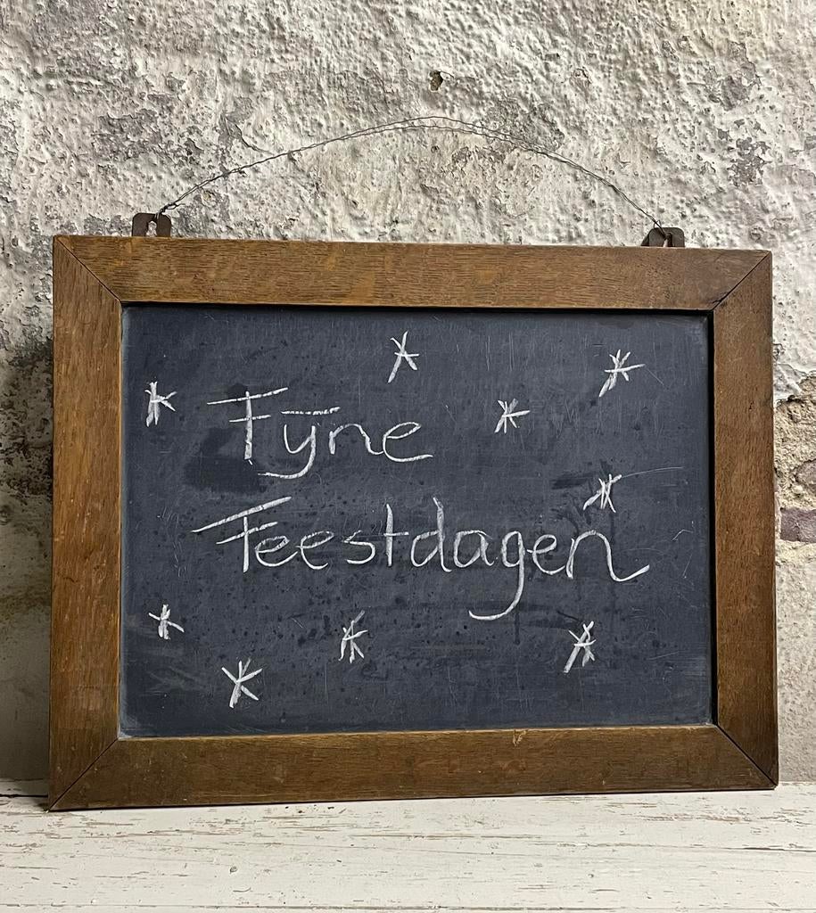 Antiek brocante krijtbord in houten lijst, Ophalen of Verzenden