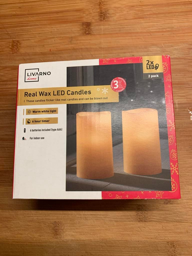 LED-waskaarsen met timer, 2 stuks, Overige materialen, Wit, Ophalen of Verzenden, Zo goed als nieuw