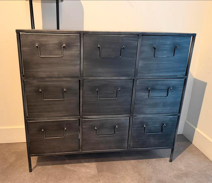 Industriële ladekast met 9 laden - Metaal, Huis en Inrichting, Kasten | Ladekasten, Zo goed als nieuw, 100 tot 150 cm, 25 tot 50 cm