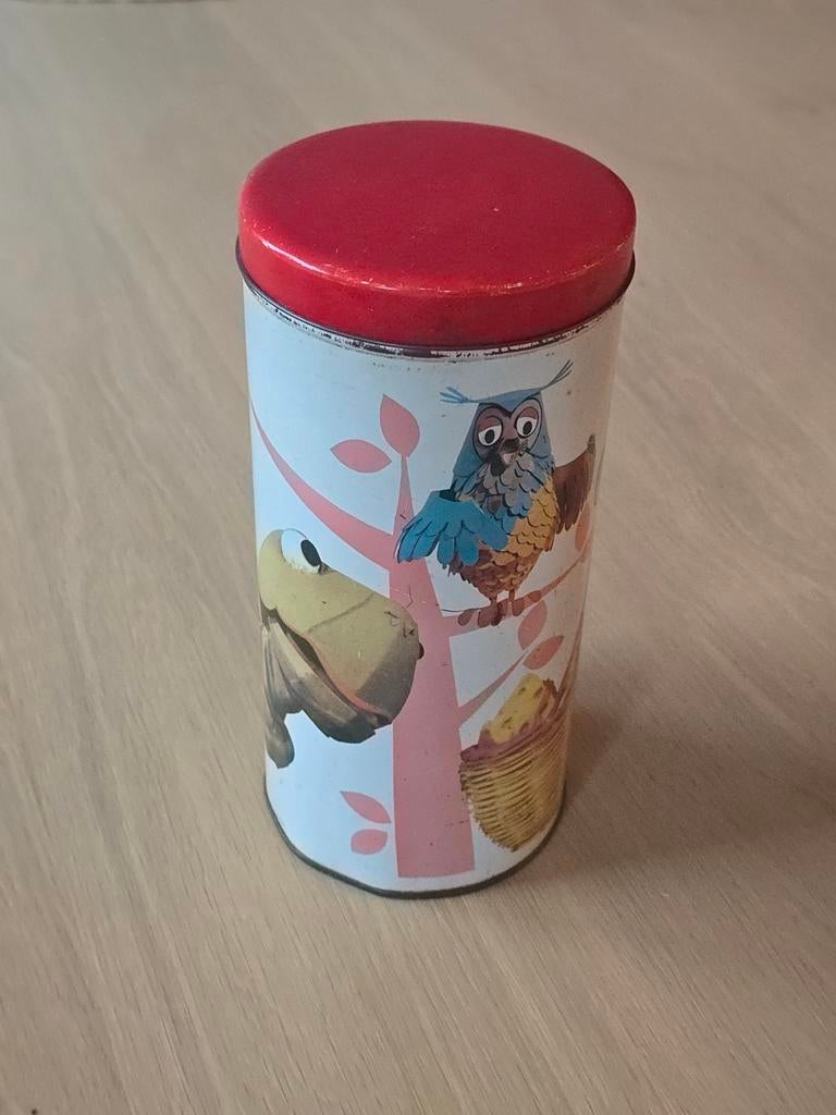Vintage Bolletje beschuitblik met meneer de Uil erop €12, Verzamelen, Blikken, Ophalen of Verzenden, Overige