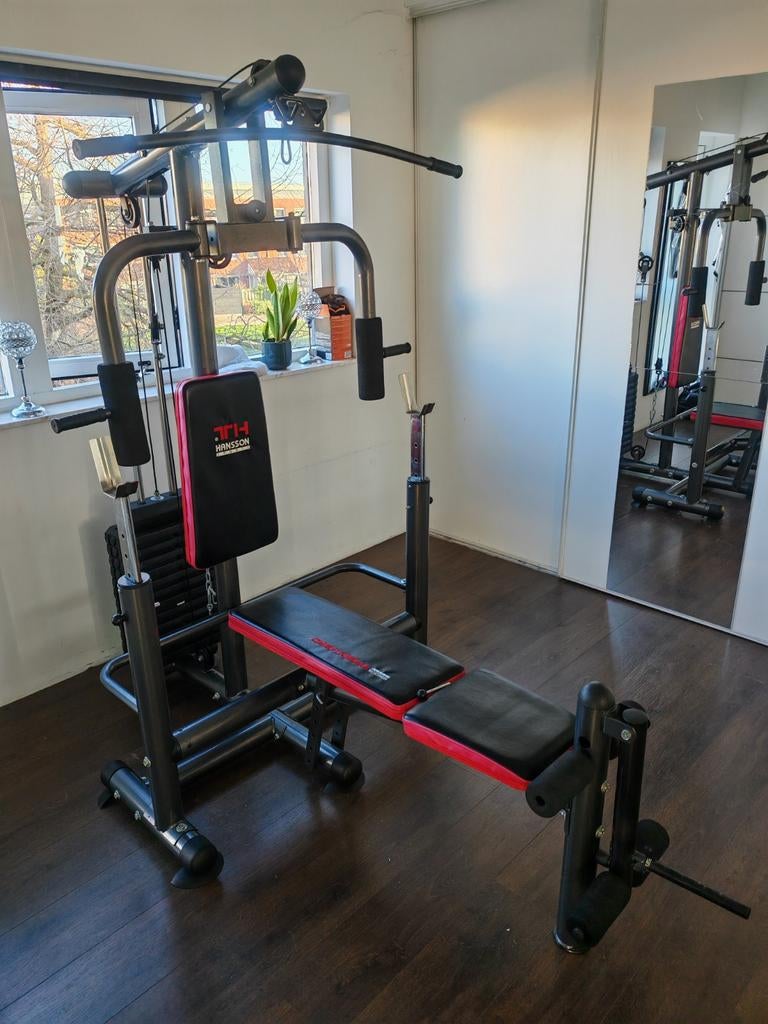 Krachtstation - Hansson  Home Gym met bankdruk en gewichten, Benen, Gebruikt, Krachtstation, Ophalen of Verzenden