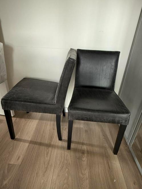 2x eetkamerstoel, leer, grijs, Huis en Inrichting, Stoelen, Zo goed als nieuw, Twee, Leer, Grijs, Ophalen
