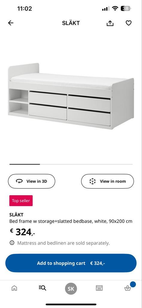 IKEA Släkt Bedframe 90x200, Huis en Inrichting, Slaapkamer | Bedden, Zo goed als nieuw, Eenpersoons, 90 cm, 200 cm, Hout, Wit