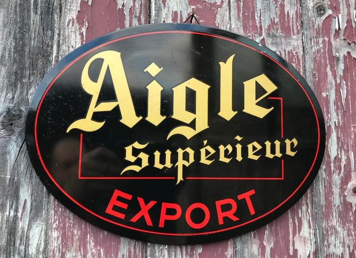 oud blikken bier bord van Aigle export superieur., Verzamelen, Merken en Reclamevoorwerpen, Gebruikt, Reclamebord, Verzenden