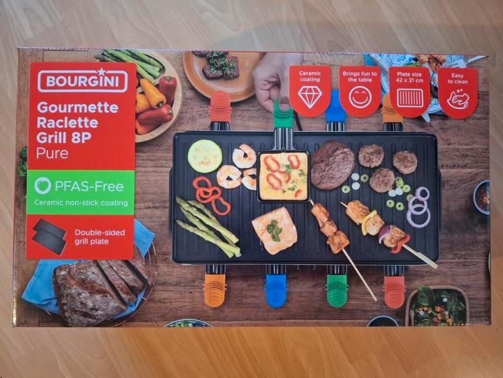 Bourgini Gourmet Raclette Grill 8P Pure - Nieuw!, Witgoed en Apparatuur, Grillplaten, Nieuw, Tafelgrill, Vaatwasmachinebestendig