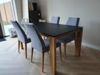 Eettafel zwart fenix blad met eiken poten - Mobitec, Huis en Inrichting, Tafels | Eettafels, Ophalen, Eikenhout, 50 tot 100 cm