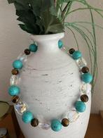 Ketting met grote howliet, tijgeroog  en glas facet kralen, Sieraden, Tassen en Uiterlijk, Kettingen, Ophalen of Verzenden, Nieuw