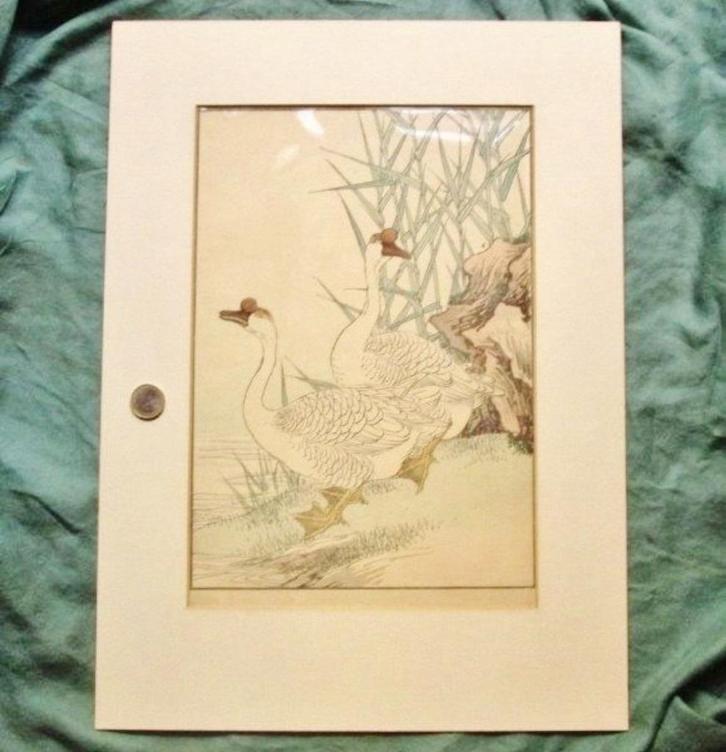 Japanse houtsnede Imao Keinen Knobbelganzen, Antiek en Kunst, Kunst | Etsen en Gravures, Ophalen of Verzenden