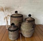 Prachtige Marokkaanse berber bohemian Ibiza pom pom manden, Ophalen of Verzenden, Nieuw, Rond, Riet
