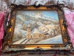 Schilderij “Sneeuwlandschap kerk” 62x52, Antiek en Kunst, Ophalen