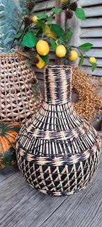Vaas zwart/naturel bamboe, bohemian stijl, Ophalen of Verzenden, Zo goed als nieuw
