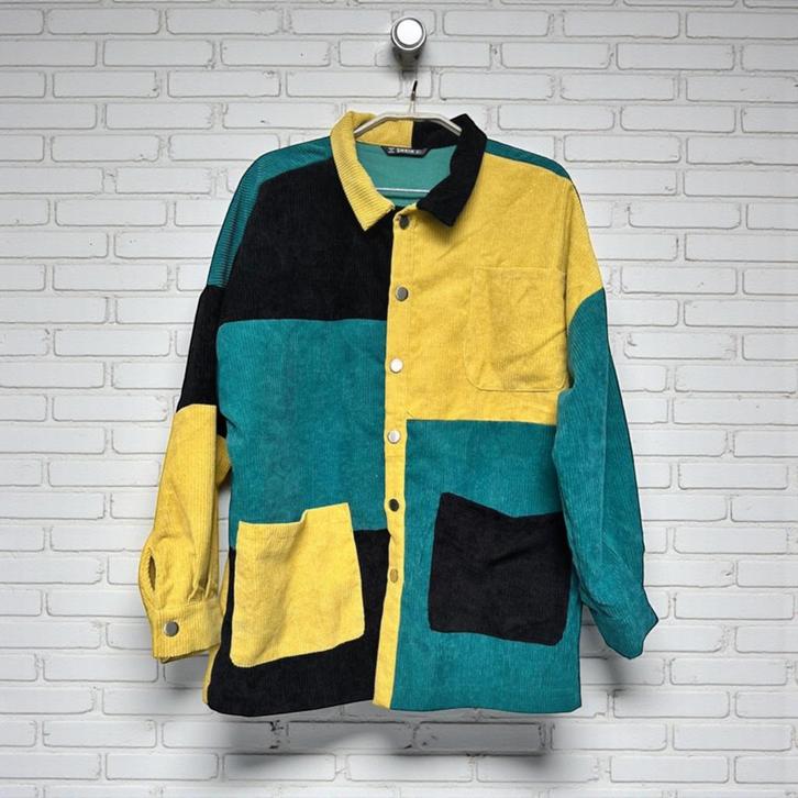 Shein Shacket Maat S Turquoise Mosterdgeel Ribstof, Kleding | Dames, Truien en Vesten, Zo goed als nieuw, Maat 36 (S), Geel, Verzenden