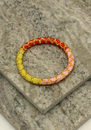 Glaskralen armband - geel, rood en roze - RB501 beschikbaar voor biedingen