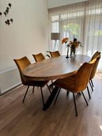 Complete mangohout eettafelset met 6 stoelen, 200 cm of meer, 200 cm of meer, Ophalen of Verzenden, Zo goed als nieuw