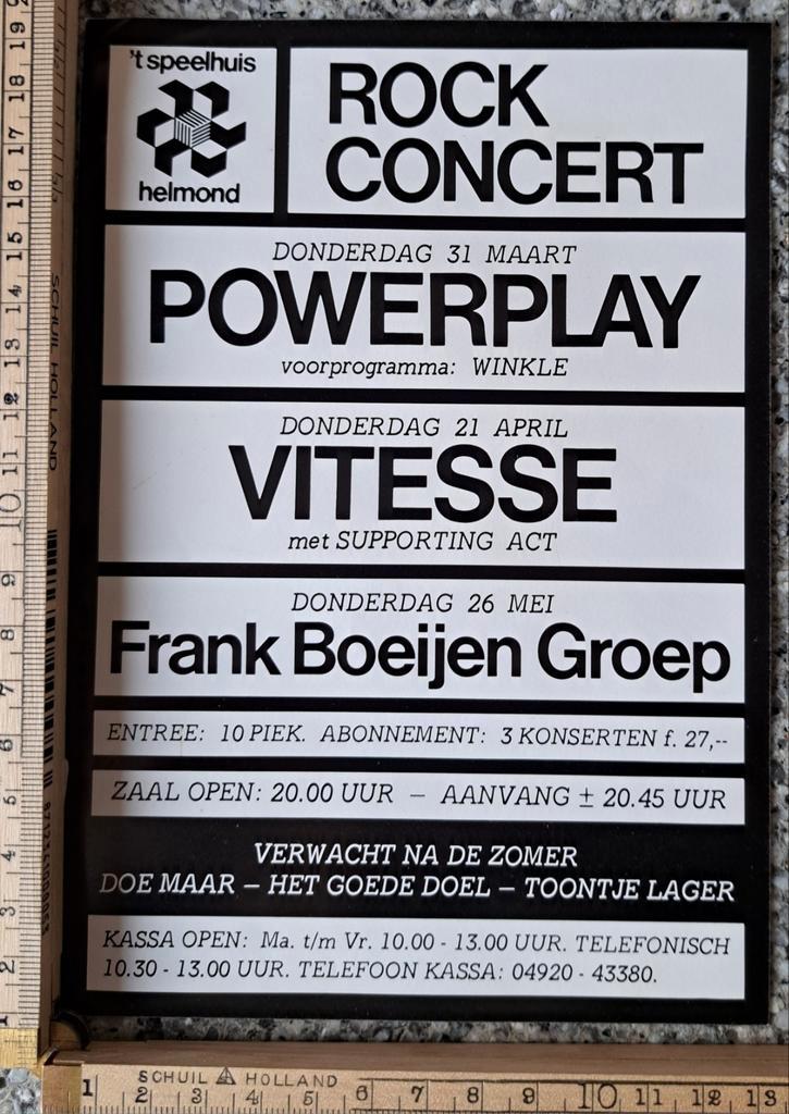 Vintage flyer T speelhuis Helmond Vitesse Rock concert, Verzamelen, Muziek, Artiesten en Beroemdheden, Zo goed als nieuw, Foto of Kaart