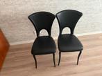 4 Zwarte Lederen Eetstoelen - Prima Staat!, Huis en Inrichting, Stoelen, Gebruikt, Zwart, Leer, Ophalen of Verzenden