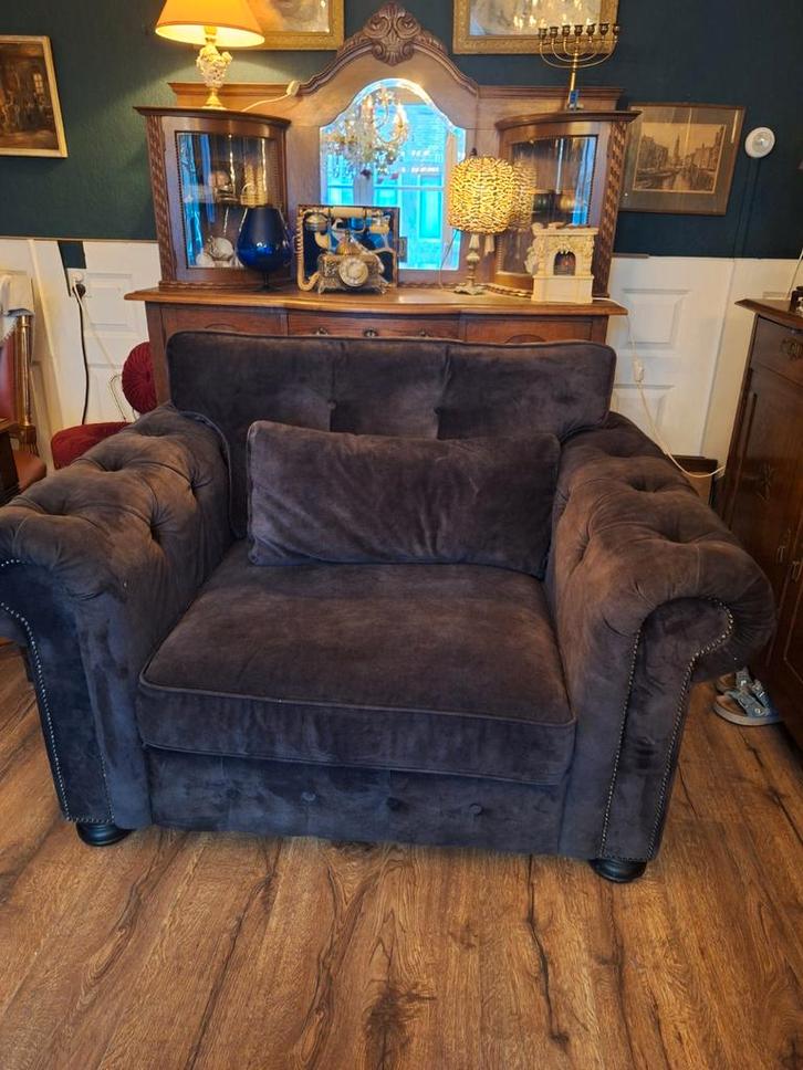 Zalige loveseat in nachtblauw/grijs velvet, Huis en Inrichting, Fauteuils, Zo goed als nieuw, Stof, 125 cm of meer, 75 tot 100 cm