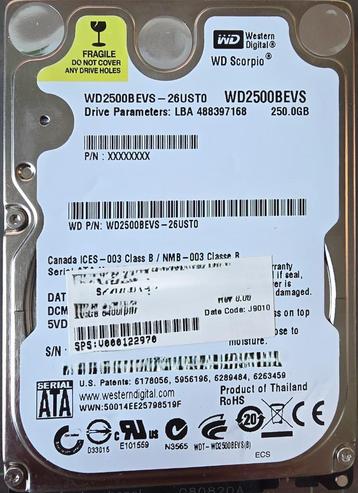 WD Scorpio Blue, 250GB, 5.400rpm, SATA-150 beschikbaar voor biedingen