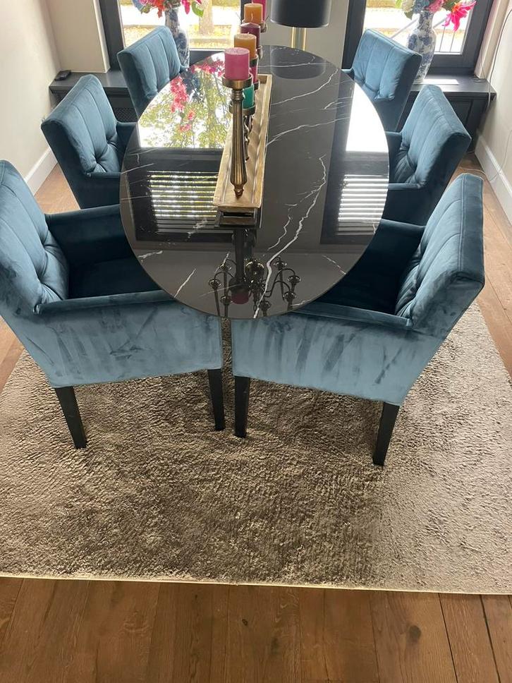 6 mooie eetkamer stoelen blauw, Huis en Inrichting, Stoelen, Zo goed als nieuw, Stof, Blauw, Ophalen