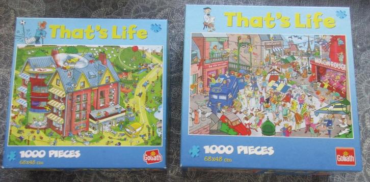 2x zgan legpuzzel Thats Life 1000 stukjes - 2,50 per stuk, Hobby en Vrije tijd, Denksport en Puzzels, Zo goed als nieuw, Legpuzzel