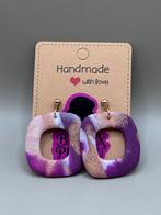 Polymeerklei oorbellen Vierkantjes, Sieraden, Tassen en Uiterlijk, Oorbellen, Overige materialen, Hangers, Paars, Ophalen of Verzenden