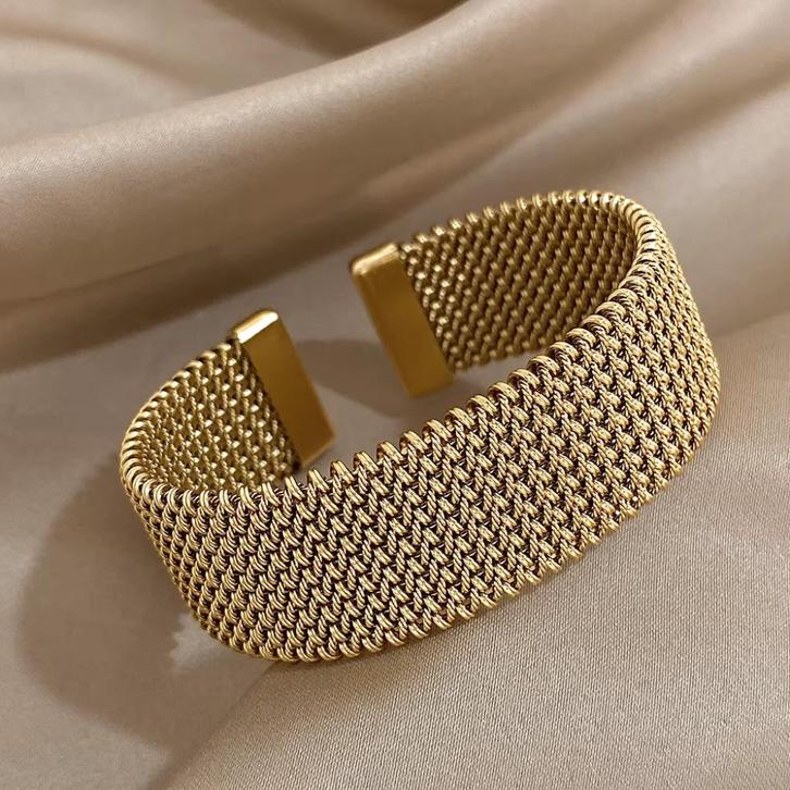 Goudkleurige Stalen Mesh Dames Armband, Sieraden, Tassen en Uiterlijk, Armbanden, Nieuw, Staal, Goud, Verzenden