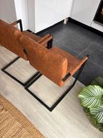 4 Cognac eetkamerstoelen, Huis en Inrichting, Stoelen, Ophalen, Gebruikt, Bruin, Leer