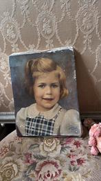 Antiek gesigneerd olieverf doekje meisje, Ophalen of Verzenden