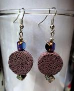 Oorhangers donker-roze/paarse lava steen cirkels & kraaltjes, Sieraden, Tassen en Uiterlijk, Oorbellen, Overige materialen, Hangers