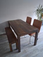 Eettafel set met 2 stoelen en een bankje, Huis en Inrichting, Tafels | Eettafels, Ophalen, Gebruikt, Eikenhout, 50 tot 100 cm