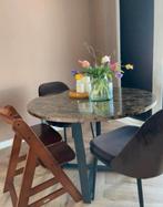 MADE marmerlook tafel - 4 persoons, Huis en Inrichting, Stoelen, Ophalen, Gebruikt, Bruin, Vier