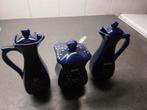 Olie, azijn en mosterd set,Blauw keramiek.leuk v.Surprise, Ophalen of Verzenden, Gebruikt