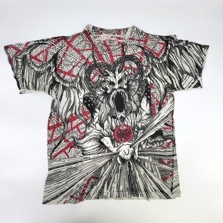 Vintage 90's All Over Print Festival T-Shirt Demon / Devil L, Kleding | Heren, T-shirts, Gedragen, Maat 52/54 (L), Overige kleuren