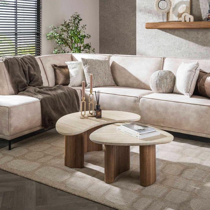 Salontafel Travertin Keramiek - Organisch - Direct Leverbaar, Huis en Inrichting, Tafels | Salontafels, Nieuw, Minder dan 50 cm