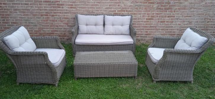 Buiten salon rotan, Tuin en Terras, Tuinsets en Loungesets, Gebruikt, Loungeset, Rotan, 4 zitplaatsen, Bank, Bijzettafel, Stoel