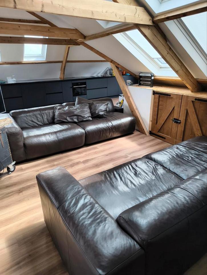 Donkerbruine Rolf Benz Freistil bank (4 delen), Huis en Inrichting, Banken | Complete zithoeken, Gebruikt, Leer, Ophalen