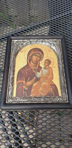 925 zilveren houten icoon 'moeder Maria met Jezus", Antiek en Kunst, Antiek | Religie, Ophalen