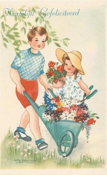 Een kruiwagen vol bloemen beschikbaar voor biedingen