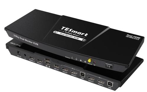 Tesmart KVM 2 poort Dual monitor 4k 4:4:4 @60hz 2 pc switch, Computers en Software, Pc- en Netwerkkabels, Zo goed als nieuw, Ophalen of Verzenden