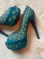 Christian Louboutin Bollywood Turquoise Maat 38, Ophalen of Verzenden, Zo goed als nieuw, Blauw, Schoenen met hoge hakken