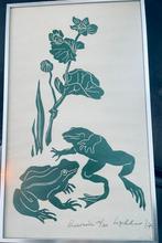 Linosnede André Tigchelaar - Kikkers - 30 x 50 50/100, Antiek en Kunst, Kunst | Etsen en Gravures, Ophalen
