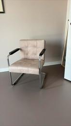 Lederen moderne stoel met buizenframe in taupe, Huis en Inrichting, Stoelen, Ophalen, Zo goed als nieuw, Overige kleuren, Eén