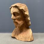 Uit hout gesneden hoofd of buste van een man met baard oud, Antiek en Kunst, Ophalen of Verzenden
