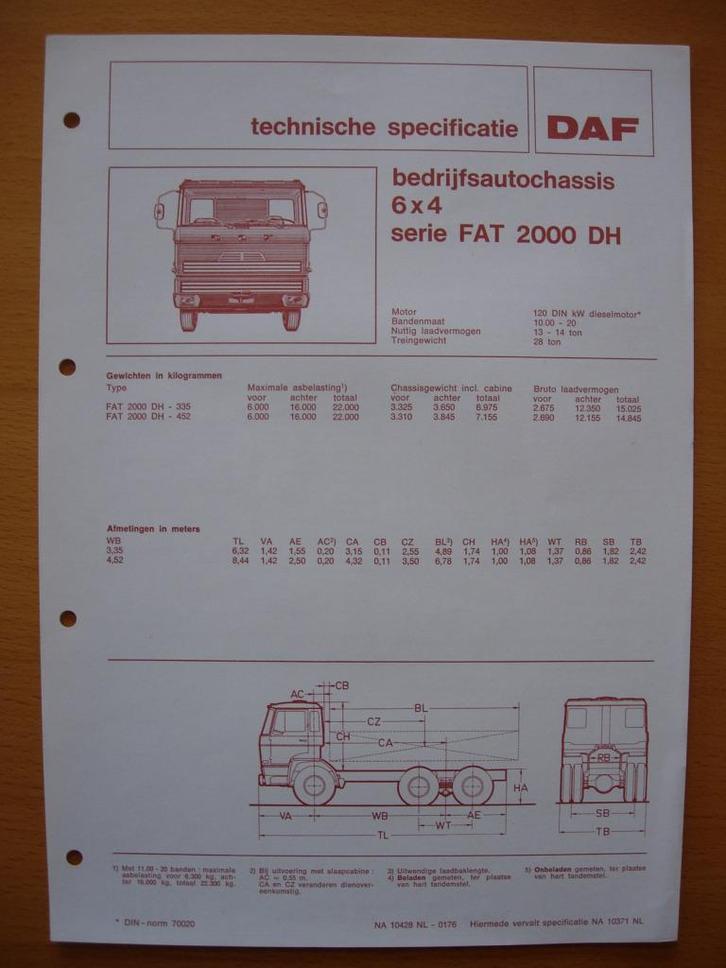 DAF FAT 2000 DH Technische Specificatie folder 1976 - 6x4, Boeken, Auto's | Folders en Tijdschriften, Zo goed als nieuw, Overige merken