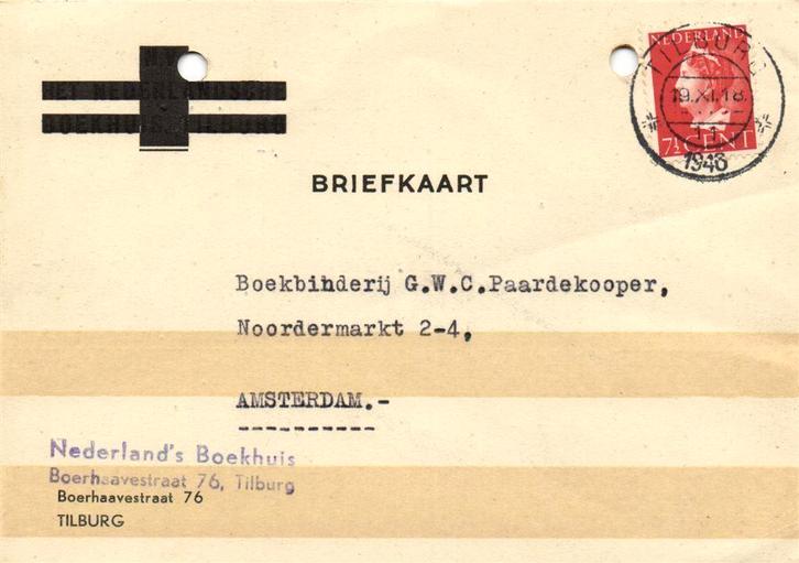 Nederland s Boekhuis, Tilburg - 11.1946 - briefkaart, Postzegels en Munten, Brieven en Enveloppen | Nederland, Briefkaart, Ophalen of Verzenden