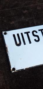 Antiek zwart wit emaille tekstbord uit de bus of tram🚊🚌, Reclamebord, Gebruikt, ., Ophalen of Verzenden