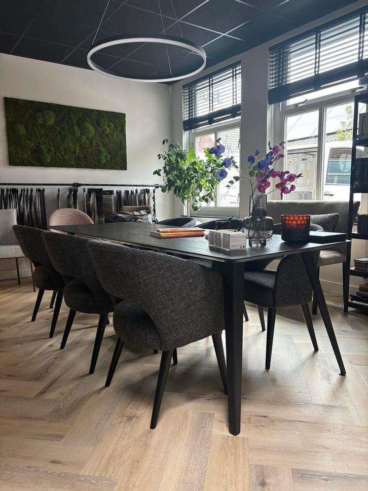 6 NIEUWE design eetkamerstoelen in luxe Ploegstof, Huis en Inrichting, Stoelen, Nieuw, Vijf, Zes of meer stoelen, Hout, Stof, Grijs