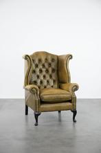 Mosgroene chesterfield oorfauteuil in Engelse stijl, Ophalen, Gebruikt, ., 75 tot 100 cm