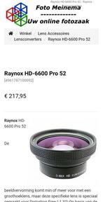Raynox HD DCR 6600 Pro 52 72 Nieuw groothoek lens o.a Canon, Ophalen of Verzenden, Zo goed als nieuw