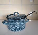 Grijsgewolkt emaille pan en sleef opscheplepel lepel vintage, Ophalen of Verzenden